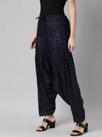 Souchii Navy Blue & Beige Woven-Design Pure Cotton Patiala | Grocsy