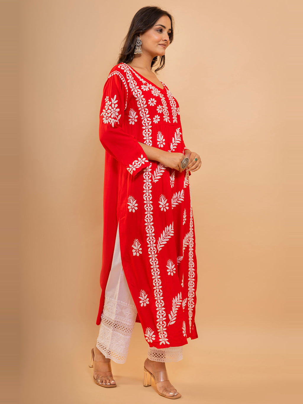 HOUSE OF KARI Cotton Floral Embroidered Chikankari Kurta | Grocsy