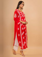 HOUSE OF KARI Cotton Floral Embroidered Chikankari Kurta | Grocsy