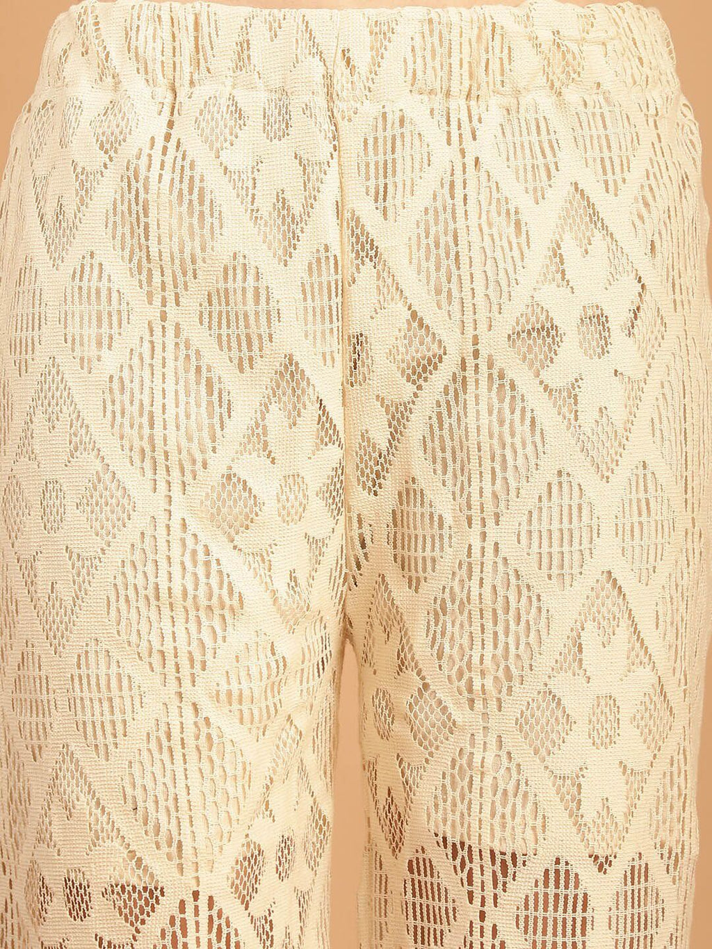 TAG 7 Women Geometric Self Design Sheer With Half Lining Crochet Wide Leg Palazzos | Grocsy