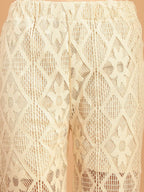 TAG 7 Women Geometric Self Design Sheer With Half Lining Crochet Wide Leg Palazzos | Grocsy