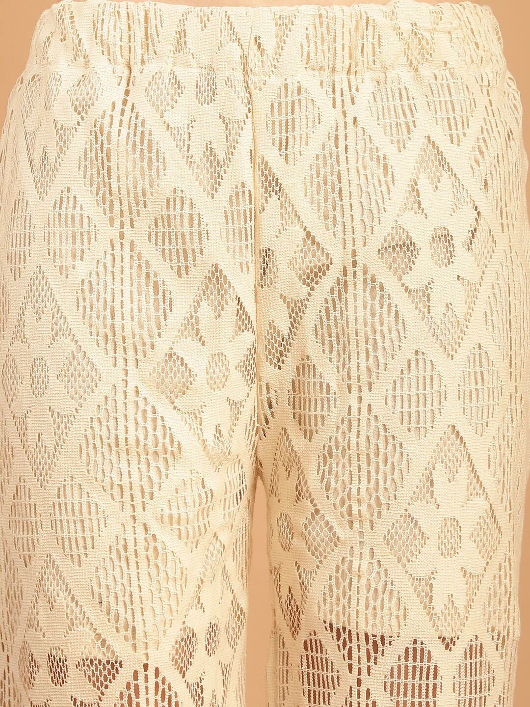 TAG 7 Women Geometric Self Design Sheer With Half Lining Crochet Wide Leg Palazzos | Grocsy