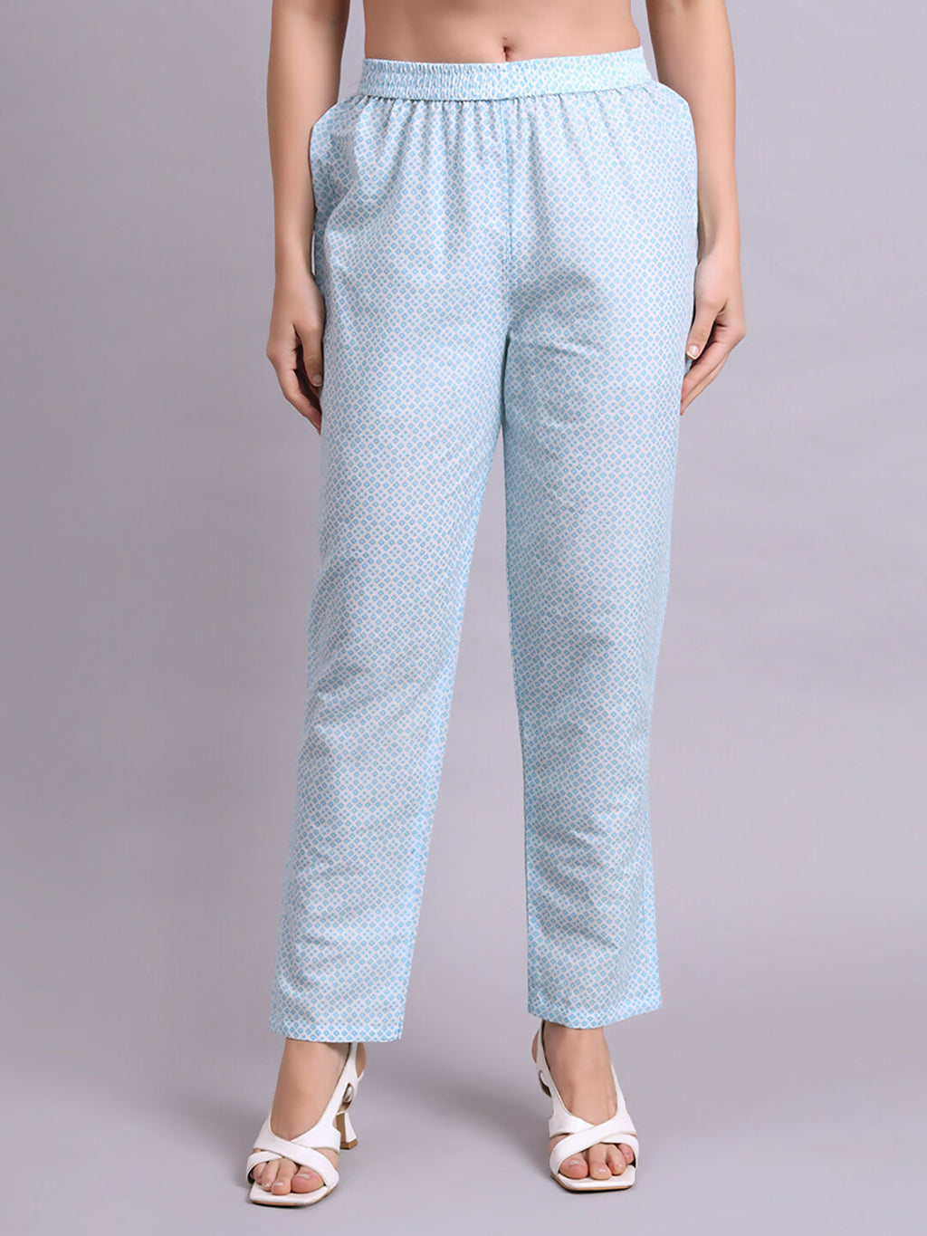 Joban Fashion Sky Blue Cotton Buti Printed & Embroidery Work Kurta With Trousers & Dupatta Set | Grocsy