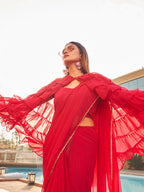 Tikhi Imli Gotta Patti Saree With Ruffled cape | Grocsy