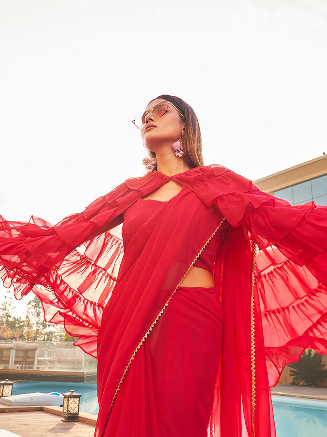 Tikhi Imli Gotta Patti Saree With Ruffled cape | Grocsy