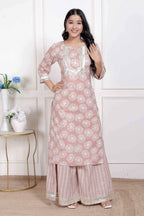 Miravan Women Brown Floral Printed Straight Ethnic Kurta with Palazzo | Grocsy