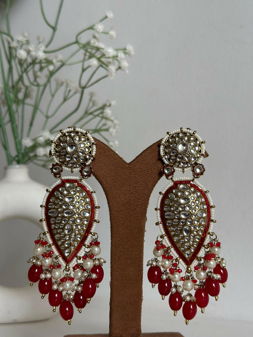 Red Kundan Drop Earrings By House of Ree - Swadesiicart