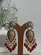 Red Kundan Drop Earrings By House of Ree - Swadesiicart