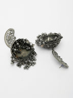 NVR Women's Silver-Plated Oxidised Dome Shaped Jhumka Earrings | Grocsy