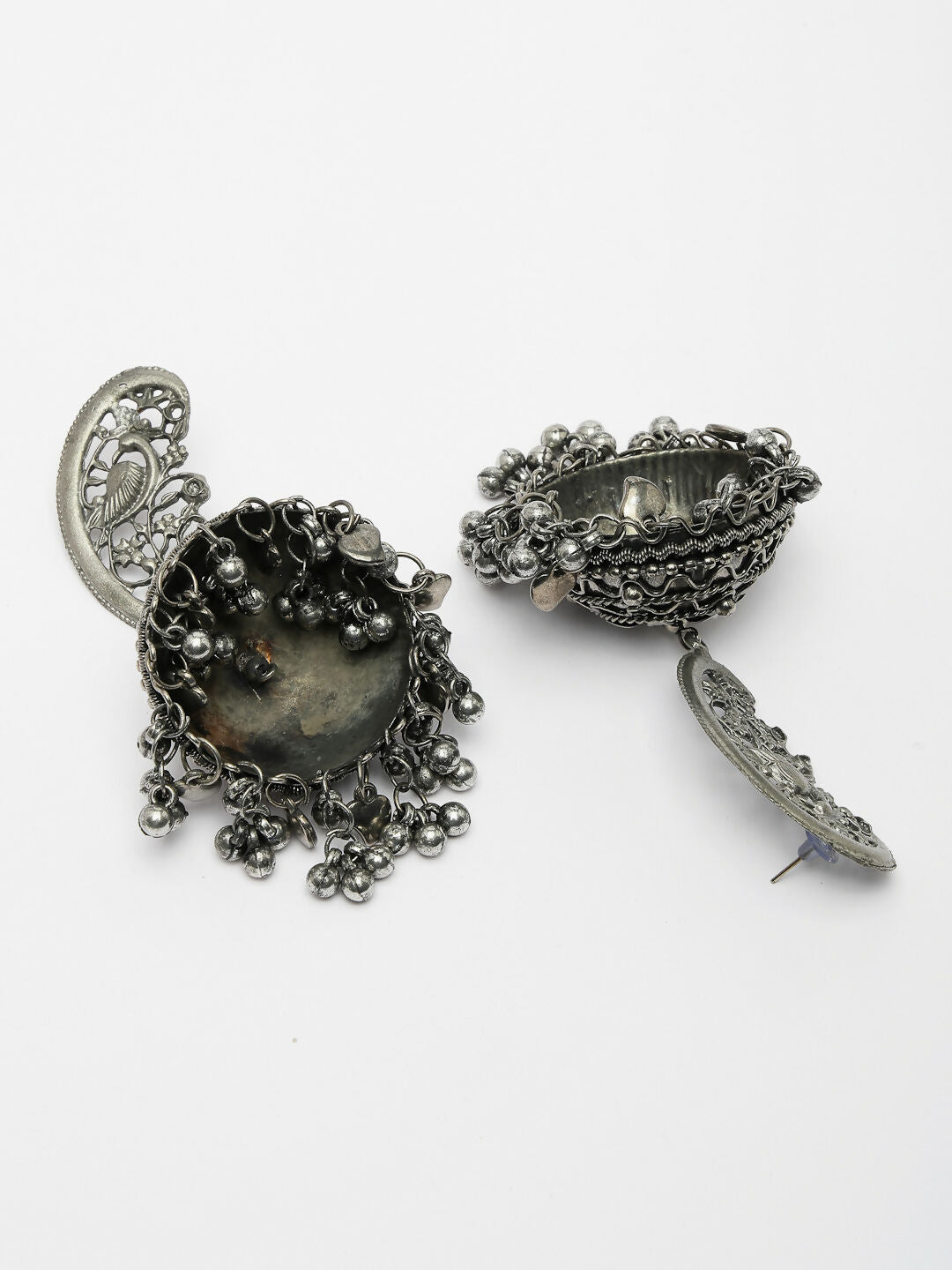 NVR Women's Silver-Plated Oxidised Dome Shaped Jhumka Earrings | Grocsy