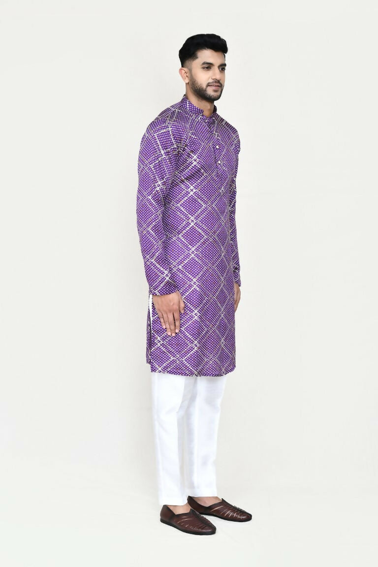 Joban Fashion Purple Colored Silk With Sequence Work Fabric Kurta With Straight Fit Pant | Grocsy