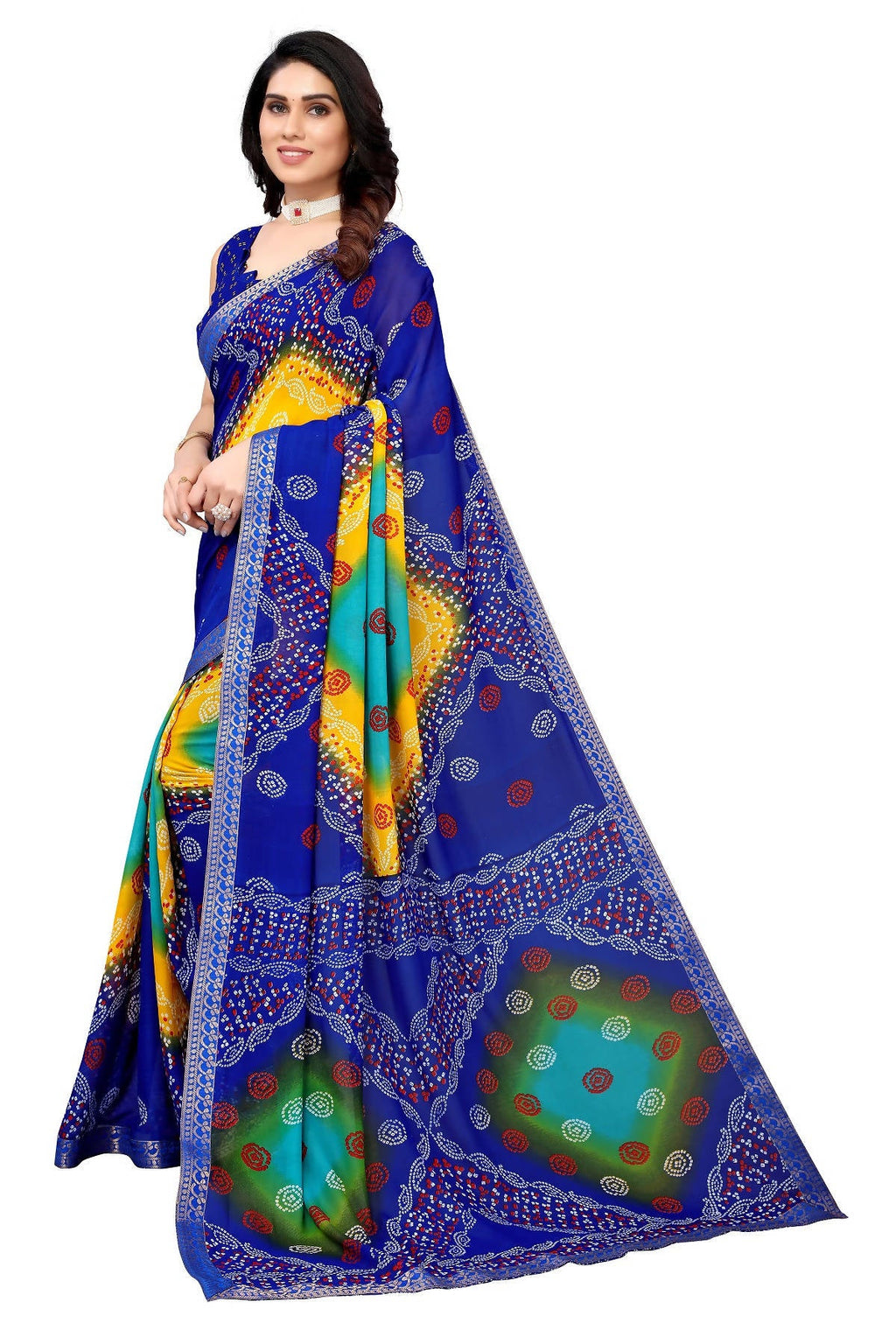 Vamika Ethnic Fire Blue Printed With Lace Saree | Grocsy