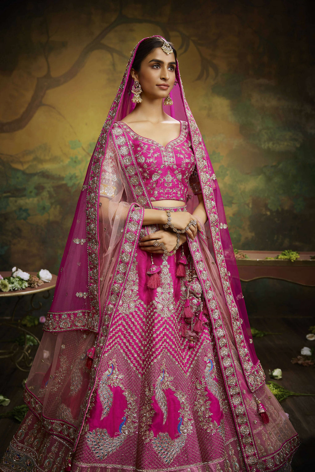 House of Panchhi Pink Pure Silk Moti & Zarkan heavy embroidery Lehenga choli & Dupatta | Grocsy
