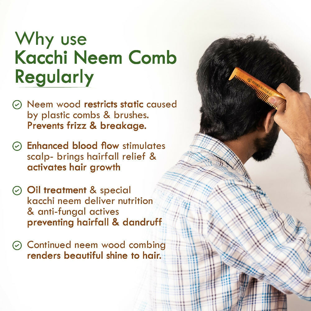 Ivory Natural Beard Kacchi Neem Wooden Comb - Natural Grooming For Beard | Grocsy
