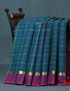 Dual Shade of Peacock Blue And Magenta Pure Mangalgiri Cotton By Gayathri Reddy Designer Studio | Grocsy