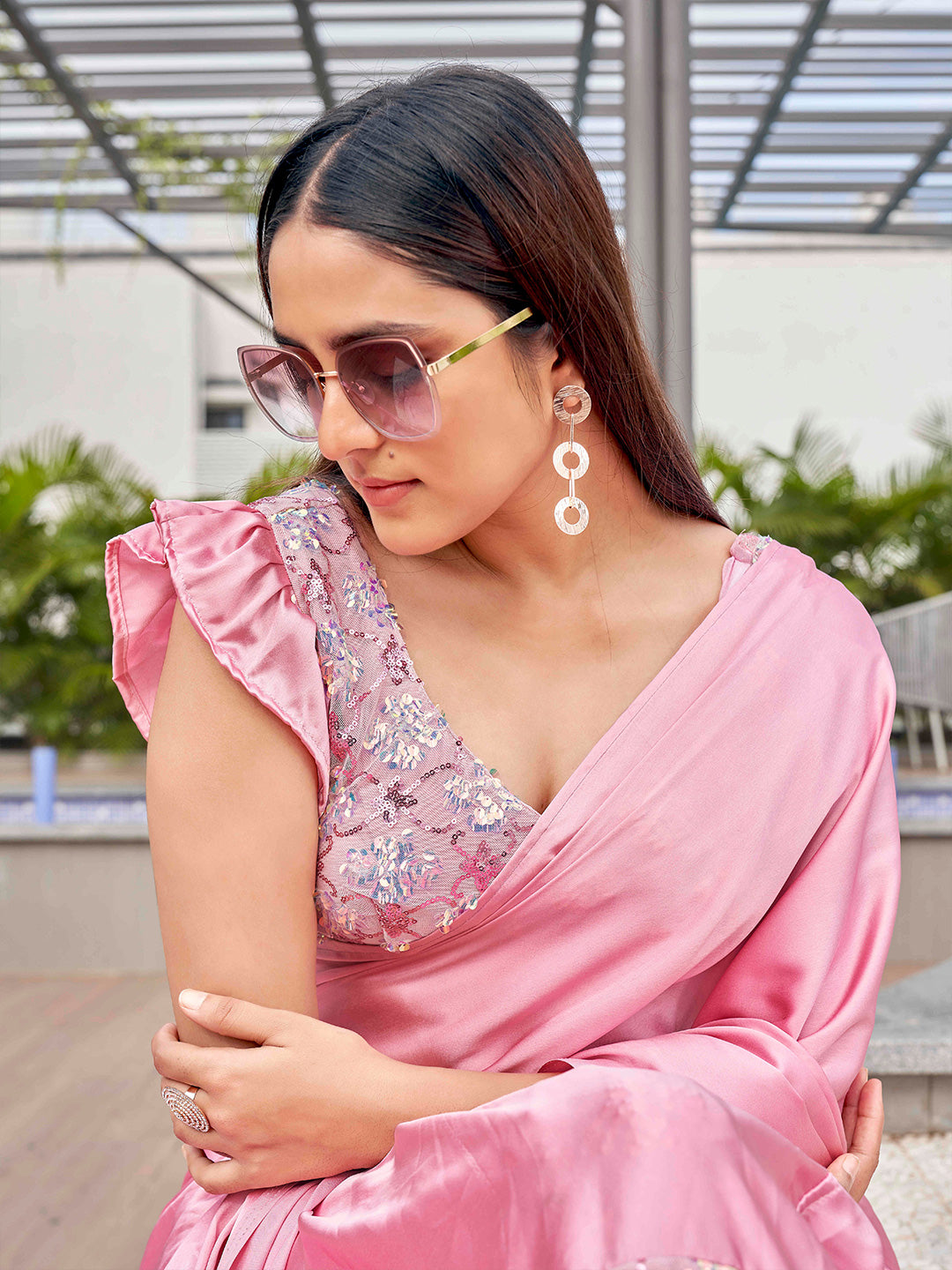 Tikhi Imli Sequinned Satin Ready to Wear Saree | Grocsy