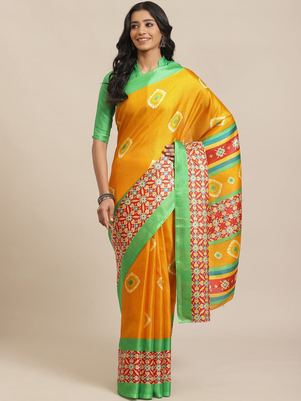 Saree Mall Mustard Yellow Dyed Saree | Grocsy