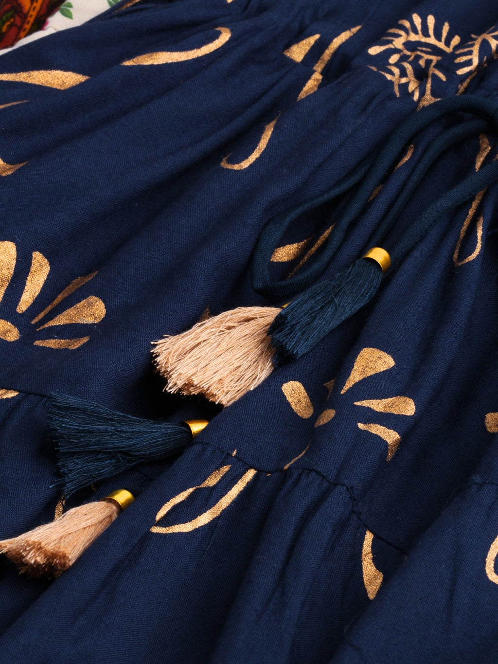 HERE&NOW Women Navy Blue & Gold-Toned Printed Kurta with Churidar & Dupatta | Grocsy