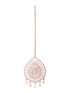 Yellow Chimes Rose Gold-Polished Ad Stone-Studded Maang Tikka | Grocsy