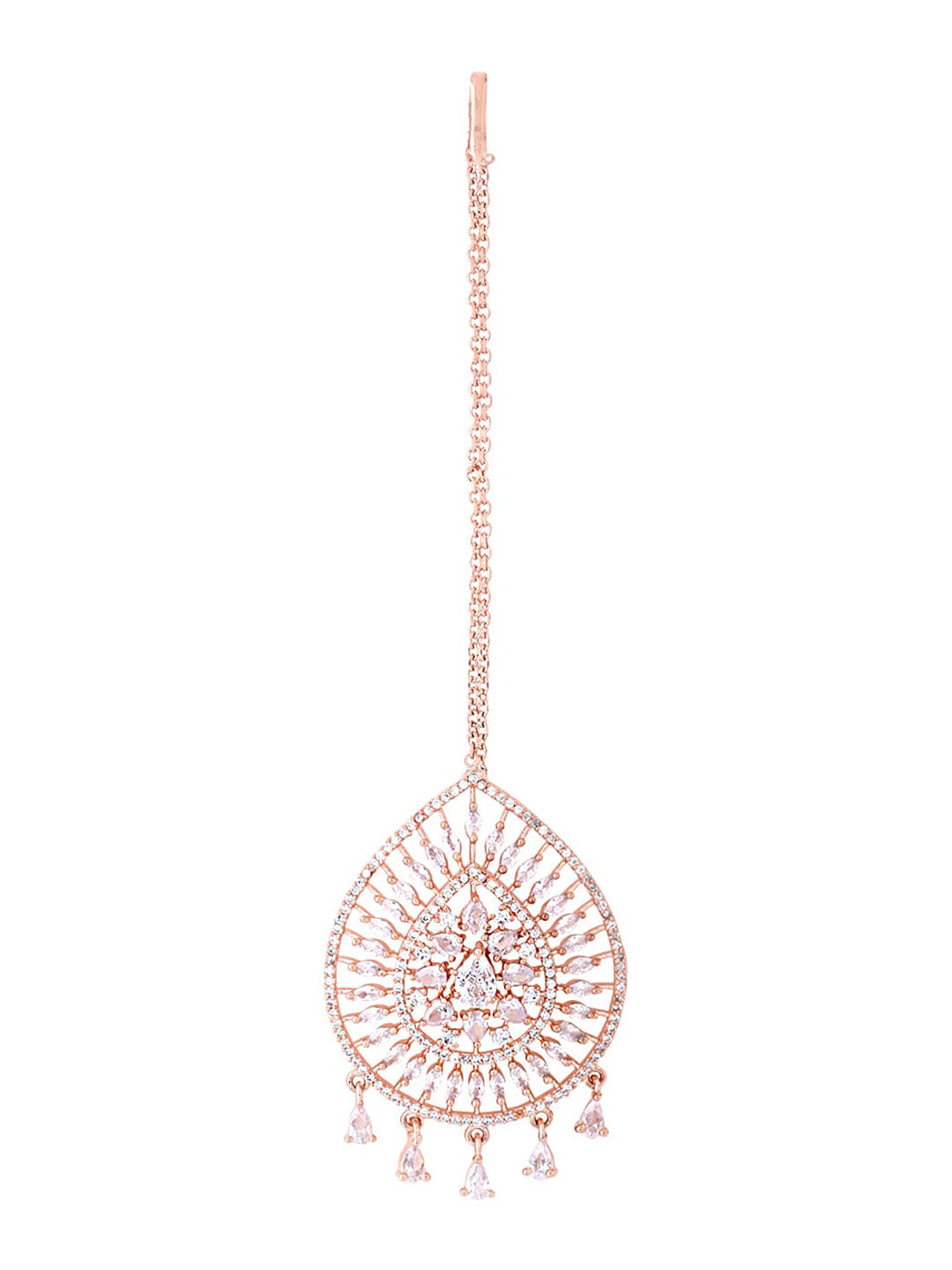 Yellow Chimes Rose Gold-Polished Ad Stone-Studded Maang Tikka | Grocsy
