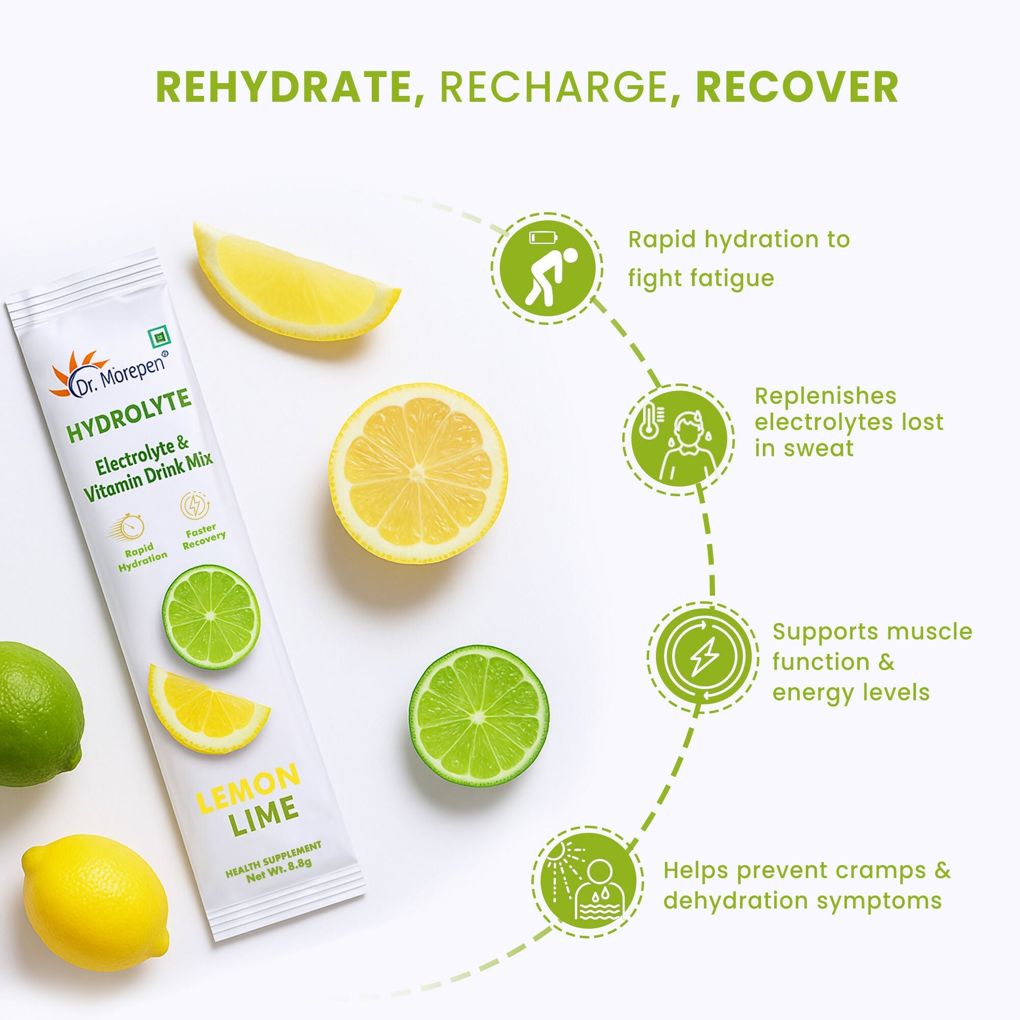 Dr. Morepen Hydrolyte Electrolyte & Vitamin Drink Mix - Lemon Lime | Grocsy