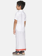 Sethukrishna Boys White Pure Cotton Solid Shirt and Veshti Set | Grocsy
