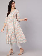 Aks Floral Printed Cotton Anarkali Kurta | Grocsy