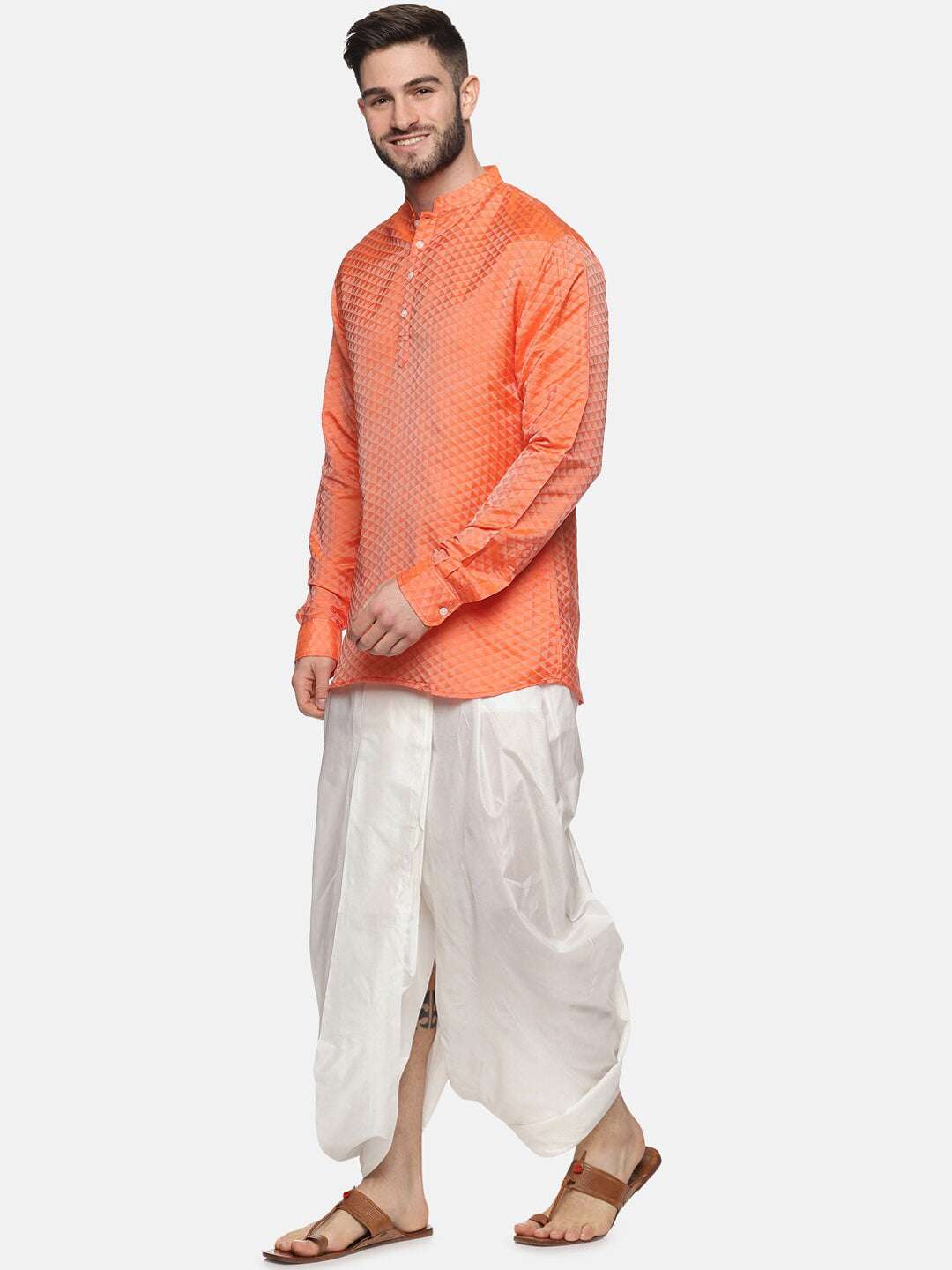 Sethukrishna Men Orange Empire Kurta with Dhoti Pants | Grocsy