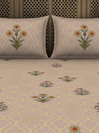 SPACES Pink & Green Ethnic Motifs Cotton 210 TC King Bedsheet With 2 Pillow Covers | Grocsy