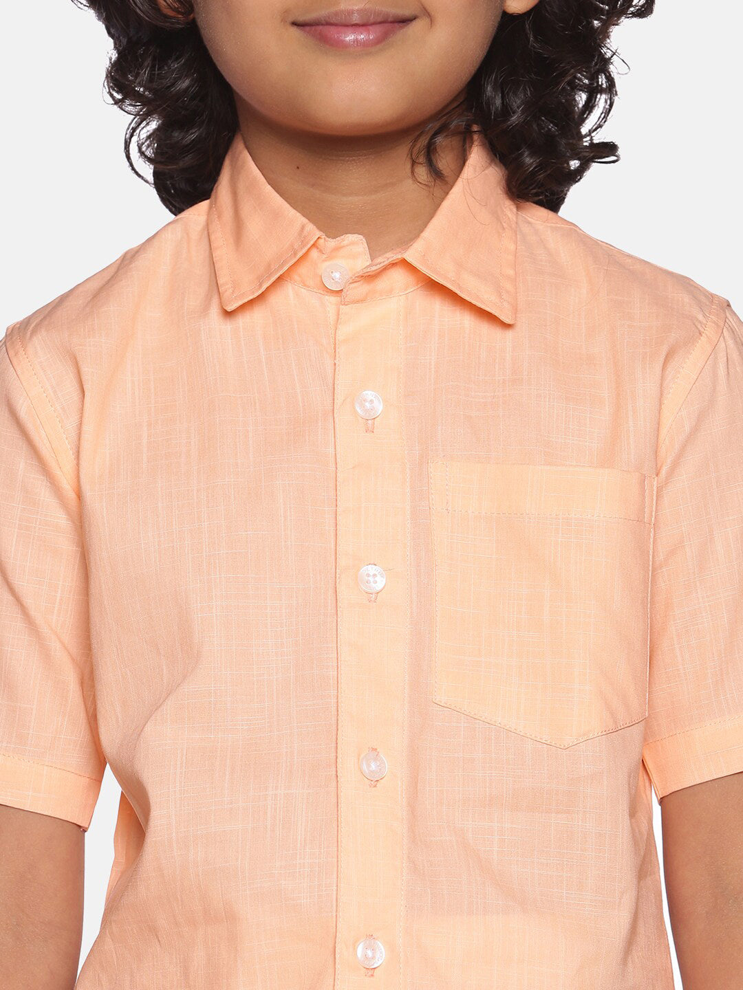 Sethukrishna Boys Orange & White Solid Cotton Shirt & Dhoti Set | Grocsy