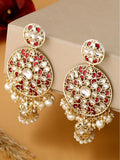 Shoshaa Maroon Contemporary Gold-Polished Kundan Drop Earrings With Jhumkas Earrings Sets | Grocsy