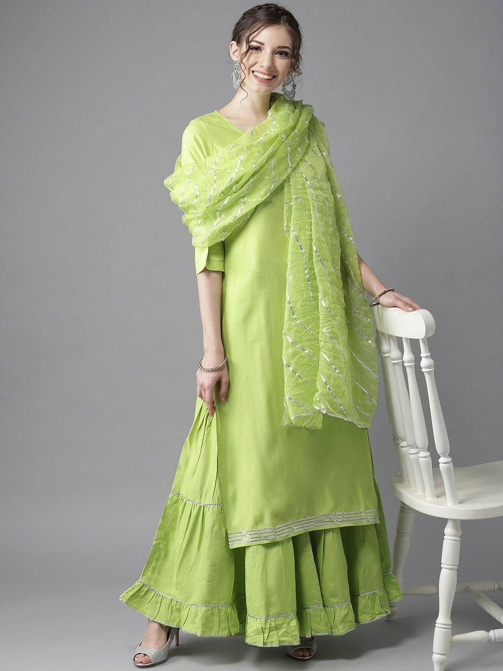 HERE&NOW Zesty Lime Green Gota Patti Kurta Set | Grocsy