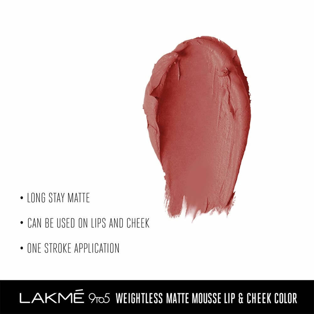 Lakme 9 To 5 Double Duty Lip & Cheek Mousse Matte Lipstick & Soft Blush, Blush Velvet | Grocsy