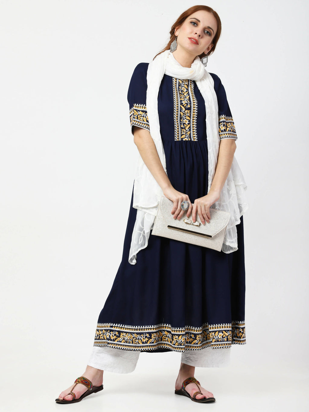 Cheera Embellished Party Wear Anarkali Dress - Navy Blue | Grocsy
