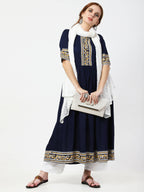 Cheera Embellished Party Wear Anarkali Dress - Navy Blue | Grocsy