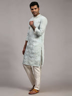 Light Blue Silk Designer Embroidery Work Men's Rajwadi Kurta Set - Mahotsav | Grocsy