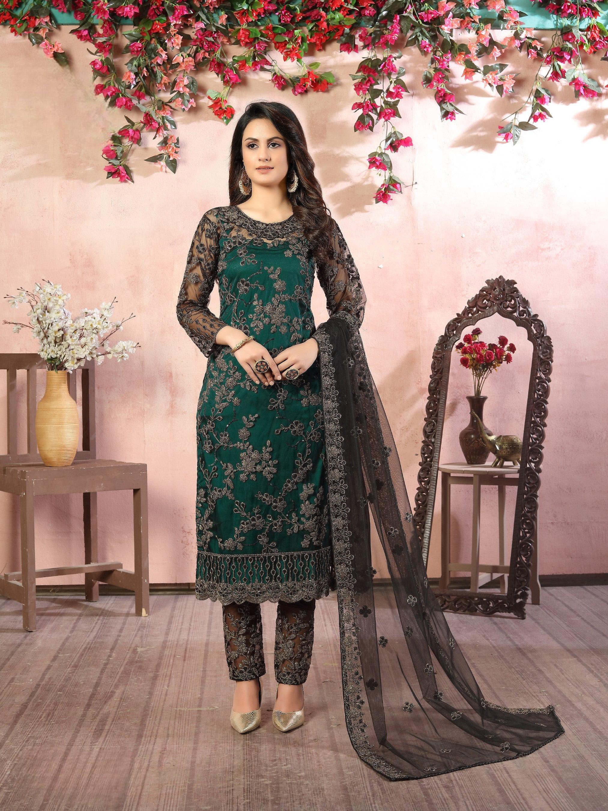Anaita Green Embroidered Net Salwar Suit | Grocsy