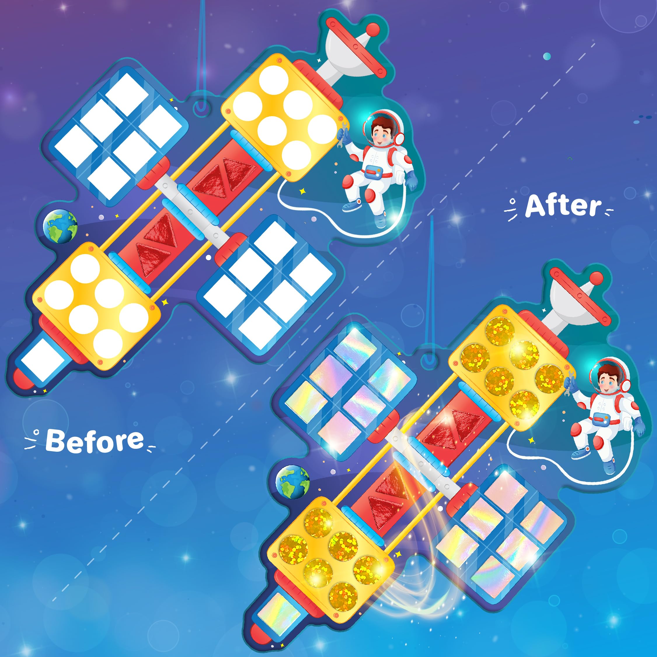 Imagimake Mirror Mosaic Space Theme Kids Art Set | DIY Craft Kit with Foil Stickers | Birthday Gift for Boys and Girls Ages 3-8 | Travel Toys | Crafts for Kids Ages 4-8 | Grocsy