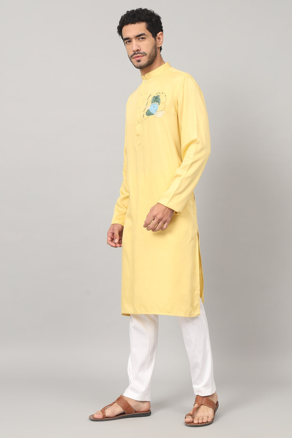 Abstract Embroidered Cotton Kurta by Hilo Design | Grocsy