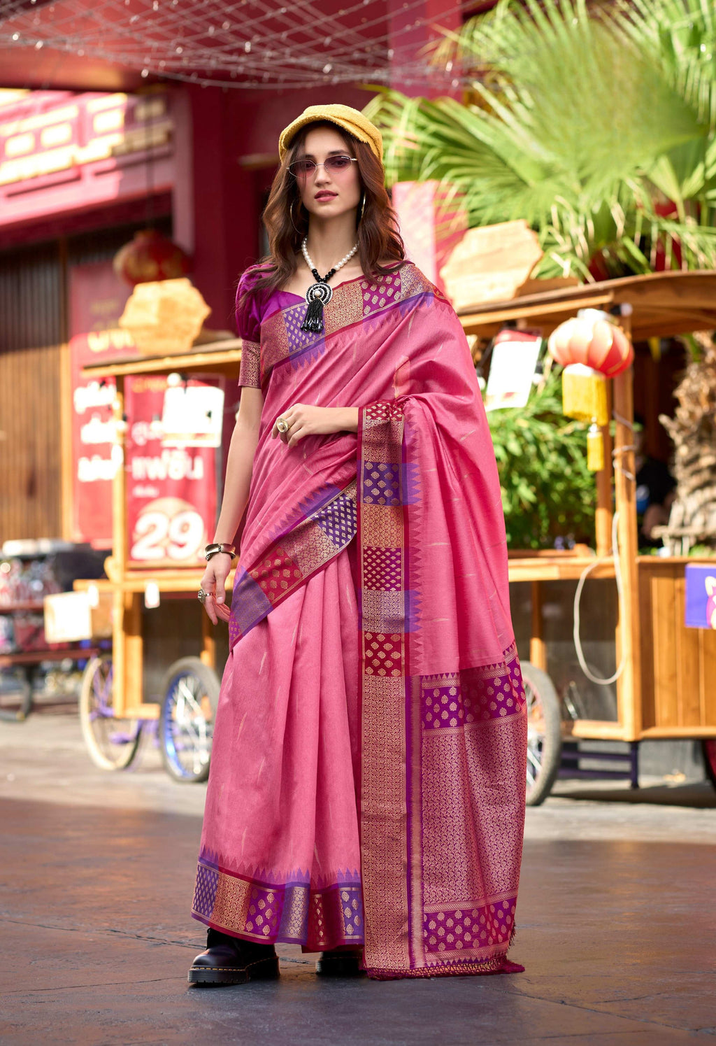 Anaita Pink Designer Weaving Pure Silk Saree With Blouse | Grocsy