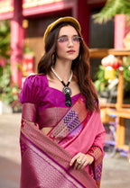 Anaita Pink Designer Weaving Pure Silk Saree With Blouse | Grocsy