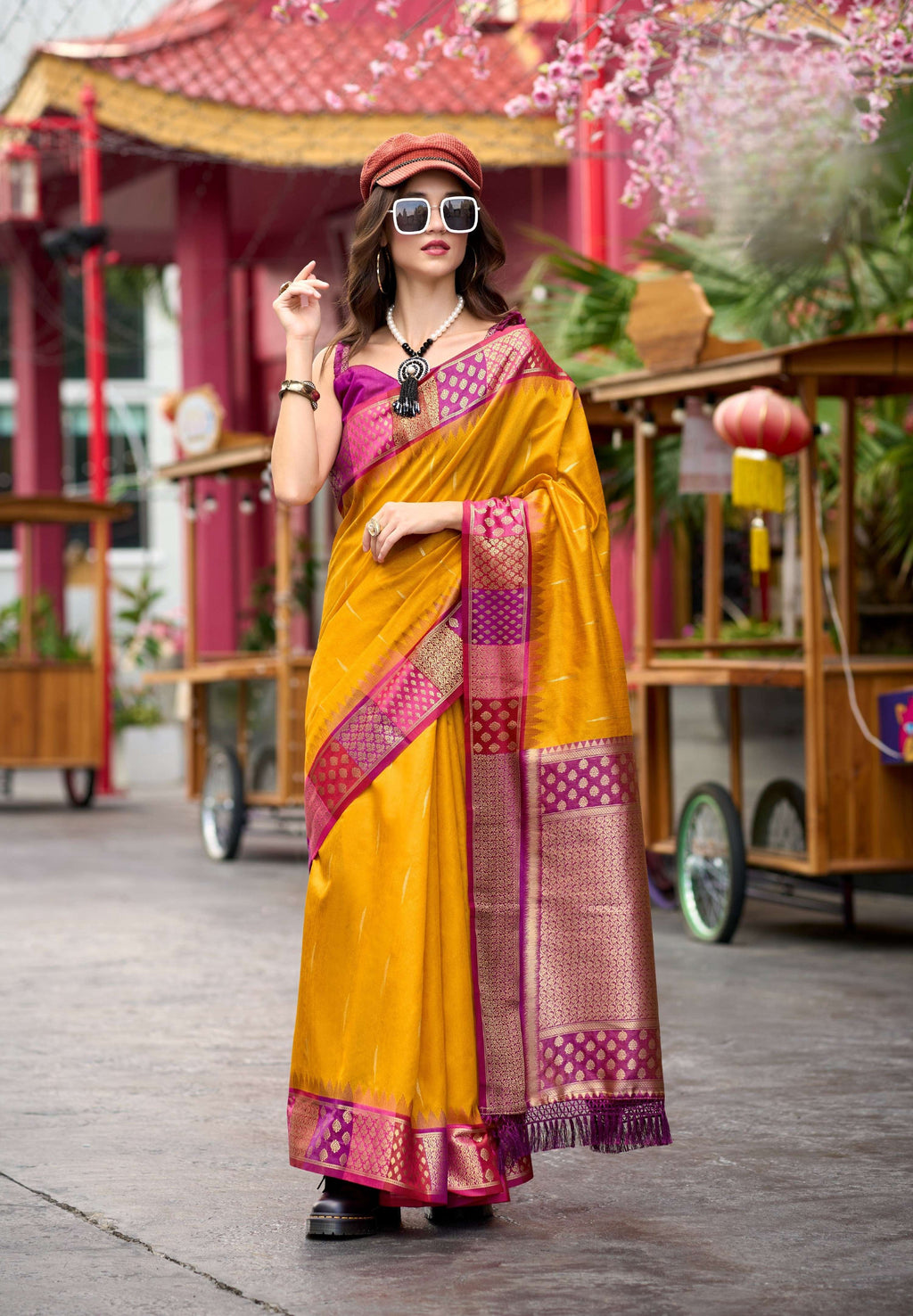 Anaita Mustard Designer Weaving Pure Silk Saree With Blouse | Grocsy