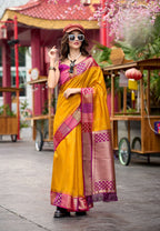 Anaita Mustard Designer Weaving Pure Silk Saree With Blouse | Grocsy
