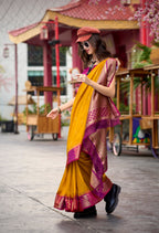 Anaita Mustard Designer Weaving Pure Silk Saree With Blouse | Grocsy