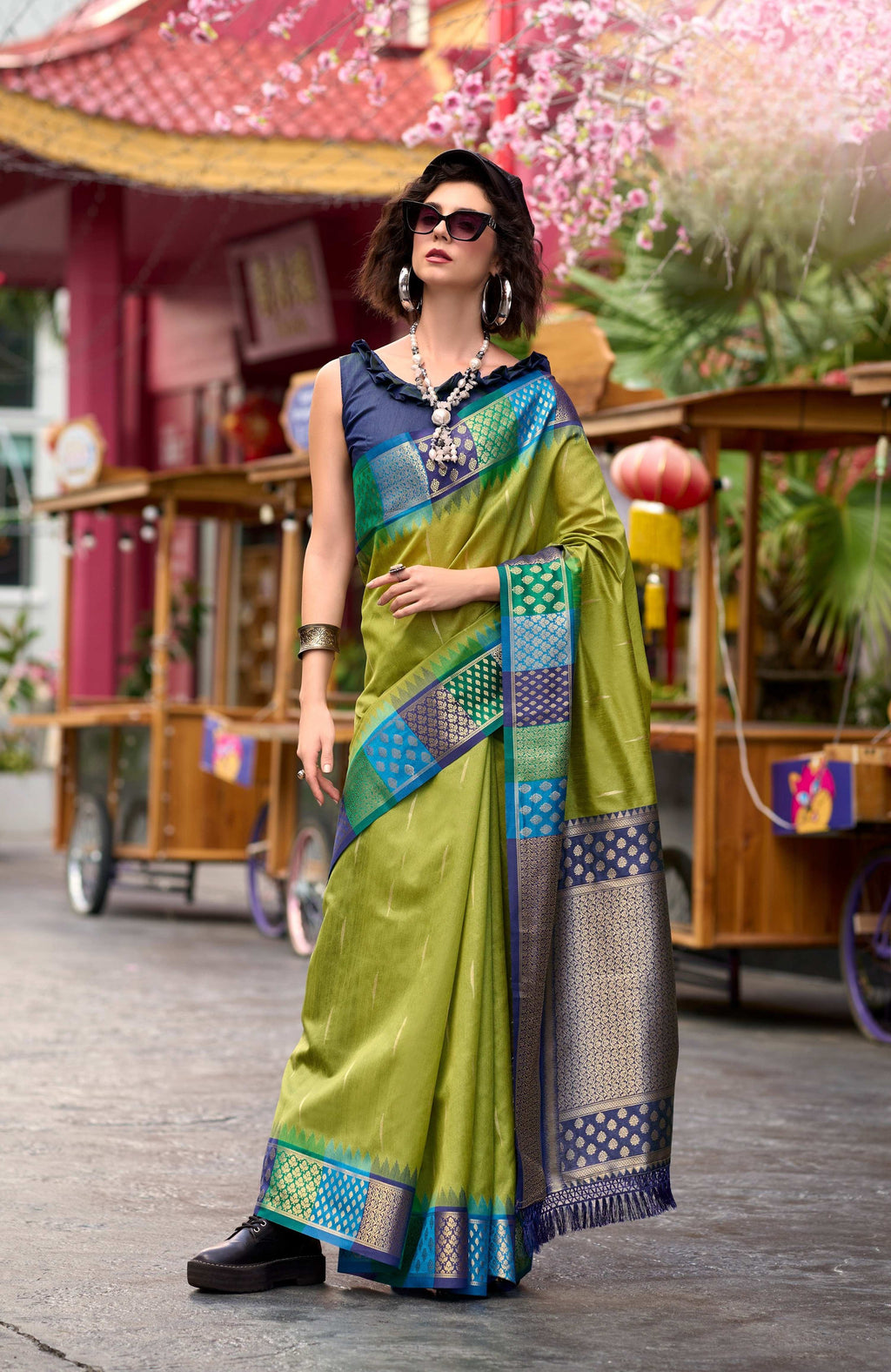 Anaita Green Designer Weaving Pure Silk Saree With Blouse | Grocsy