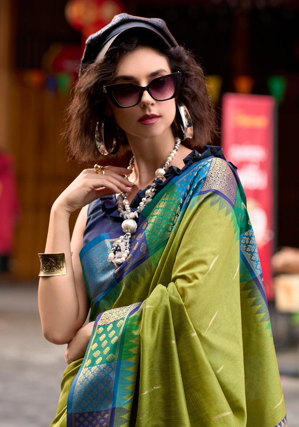 Anaita Green Designer Weaving Pure Silk Saree With Blouse | Grocsy