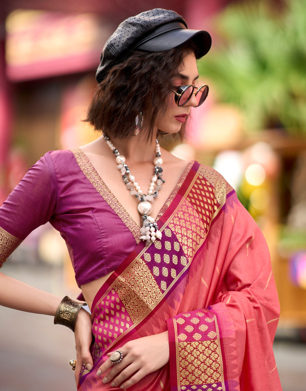 Anaita Peach Designer Weaving Pure Silk Saree With Blouse | Grocsy