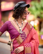 Anaita Peach Designer Weaving Pure Silk Saree With Blouse | Grocsy