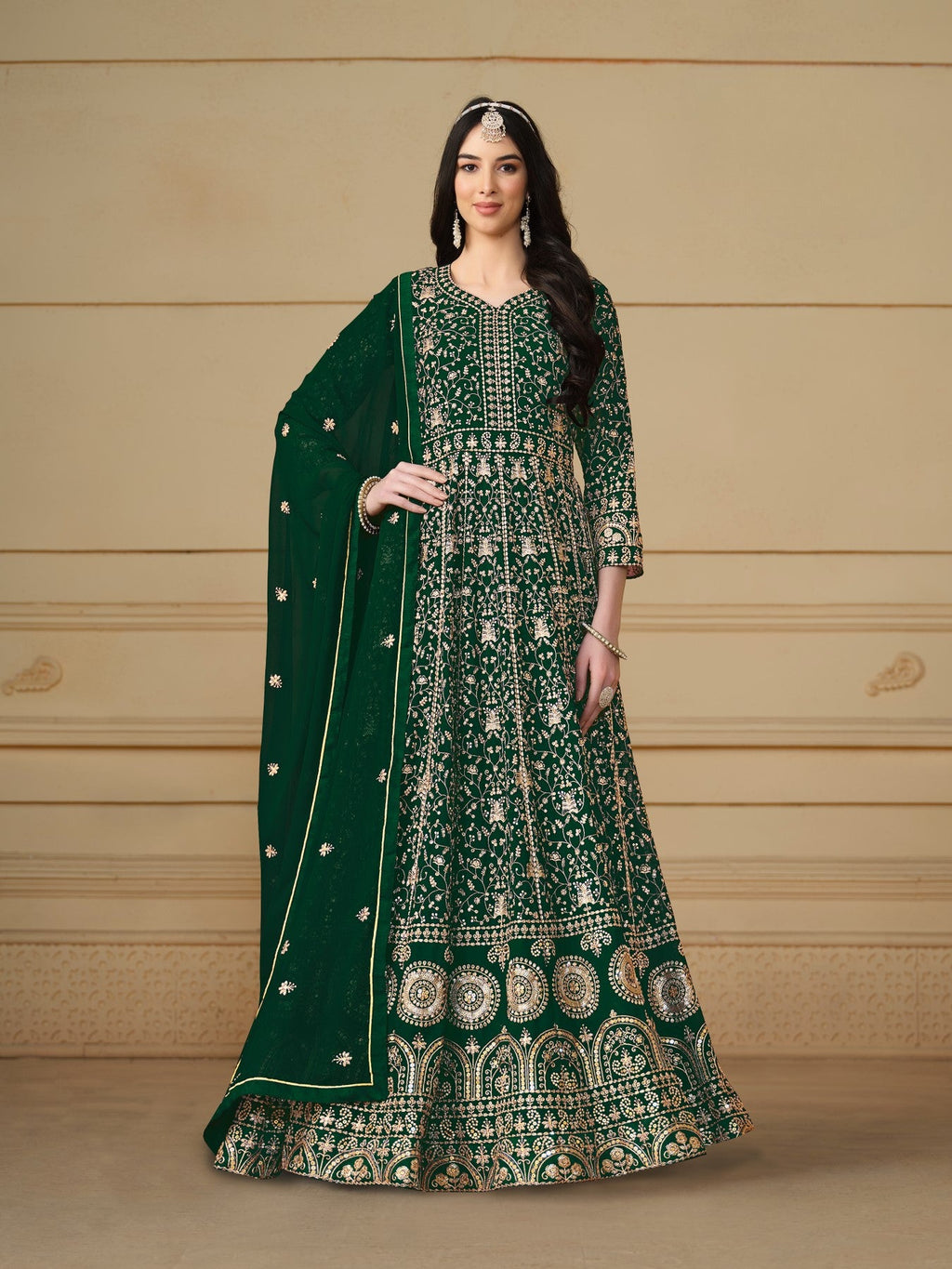 Anaita Green Embroidered Faux Georgette Anarkali Suit | Grocsy