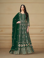 Anaita Green Embroidered Faux Georgette Anarkali Suit | Grocsy